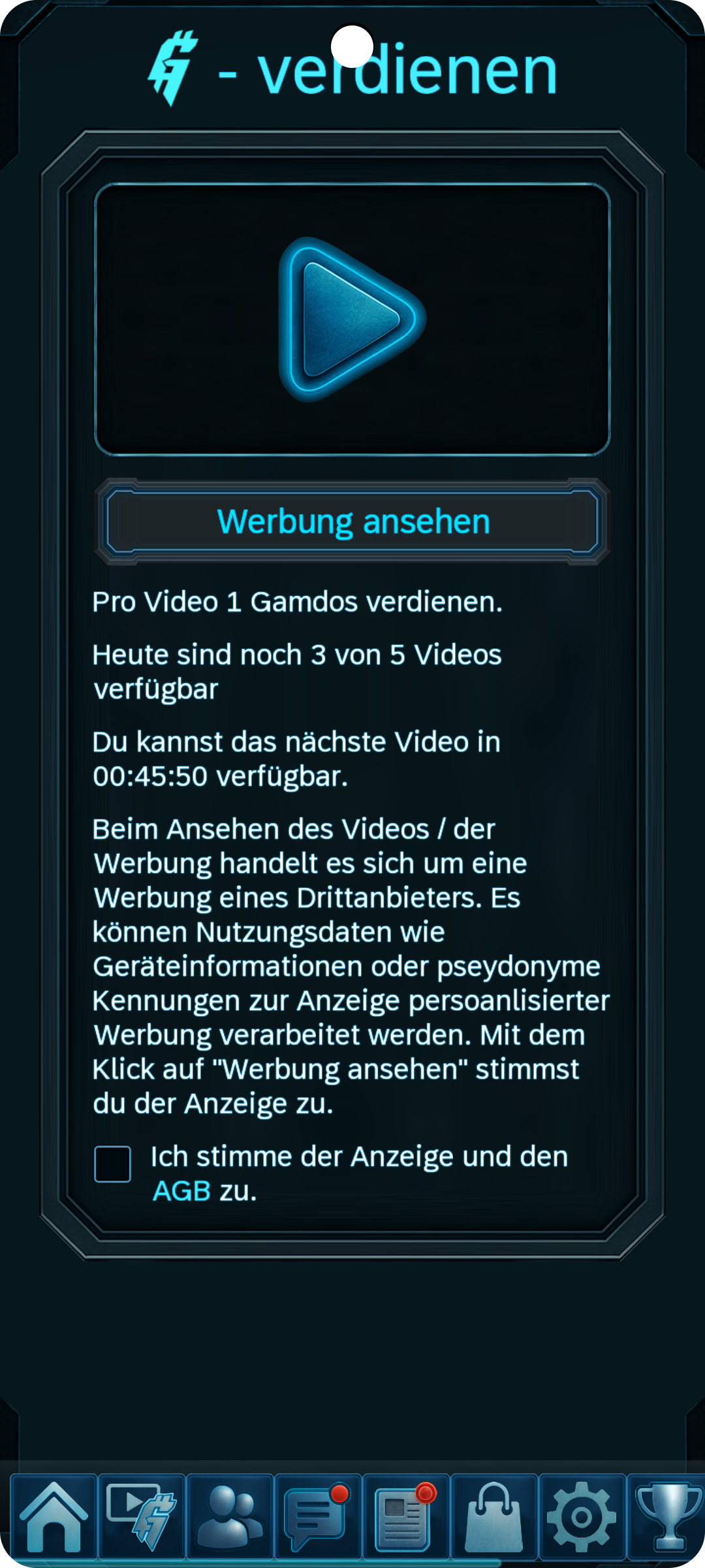 Verdiene dir ein paar GamDos in dem du Werbung siehst